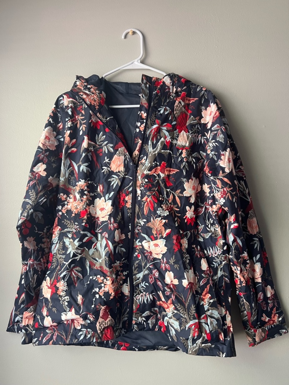 Columbia Women's Black Floral Packable Jacket with Red & Pink Accents